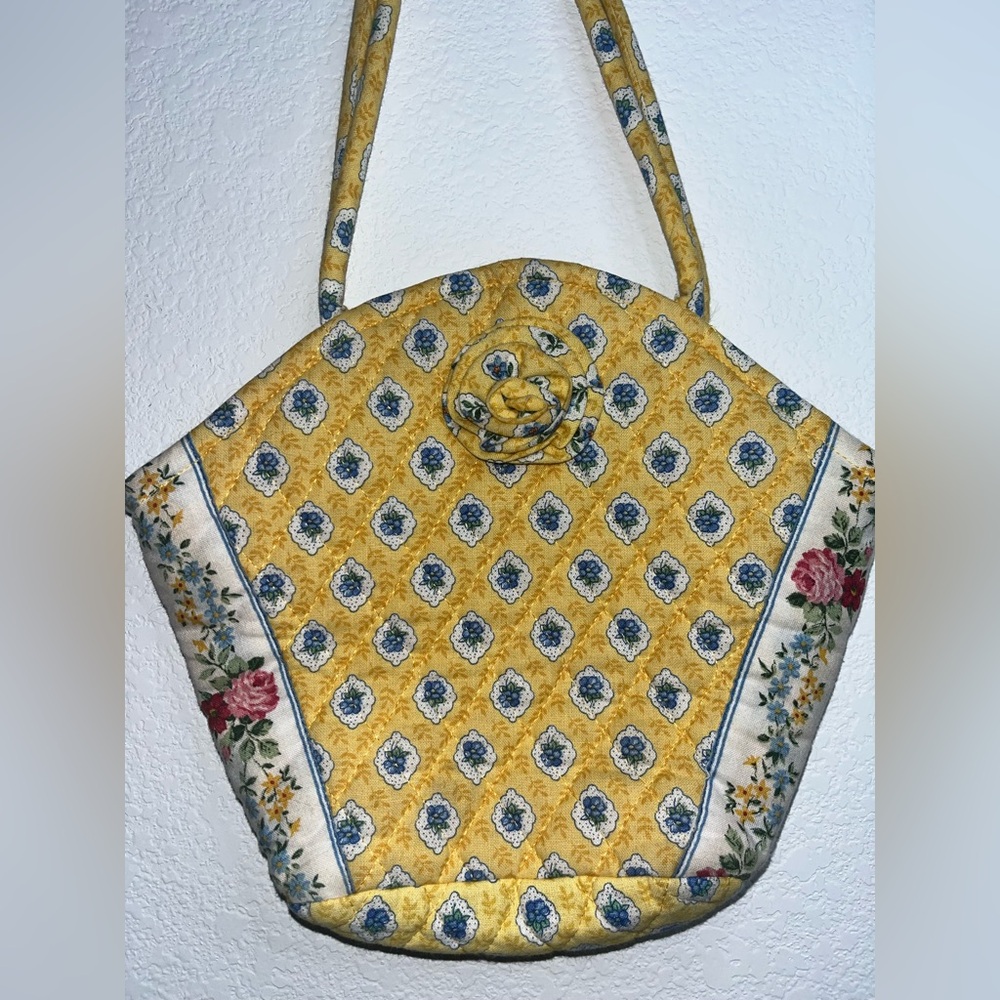Vera Bradley Y2K Retired Elizabeth Style Quilted Emily Small Tote Yellow Rosette - Picture 6 of 16